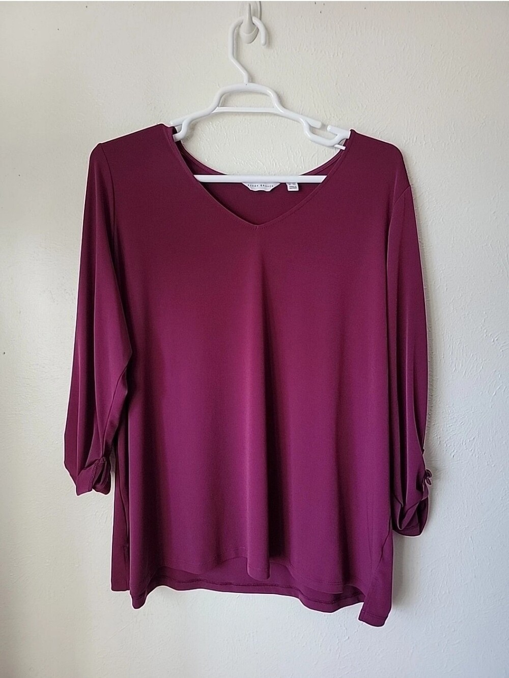 Susan Graver Berry V-Neck Roll-Tab Sleeve Tunic Stretchy